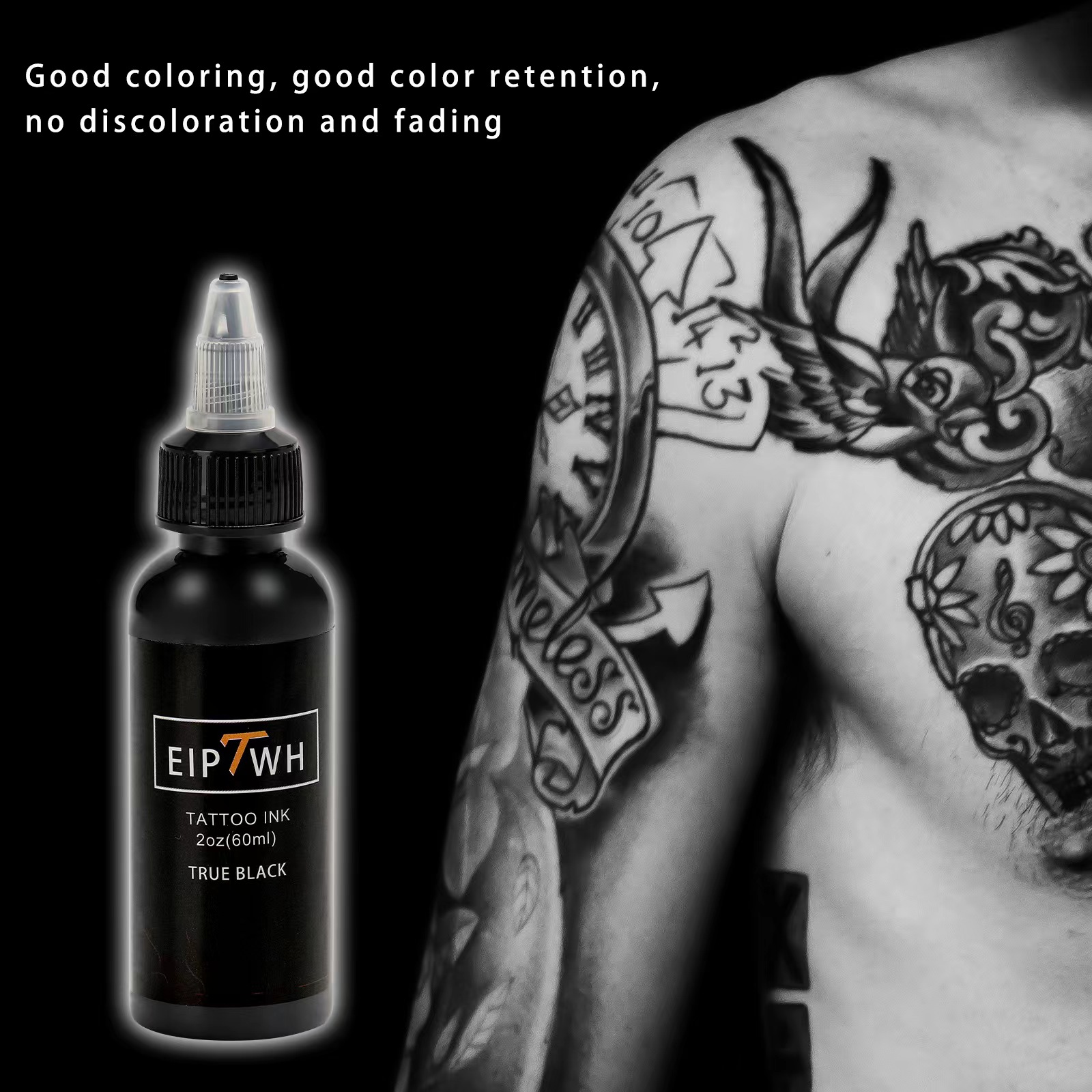 Colorante de tinta para tatuaje, colorante para tatuaje blanco y negro de 2oz (60ml), juego de tinte consumible blanco y negro para tatuaje profesional