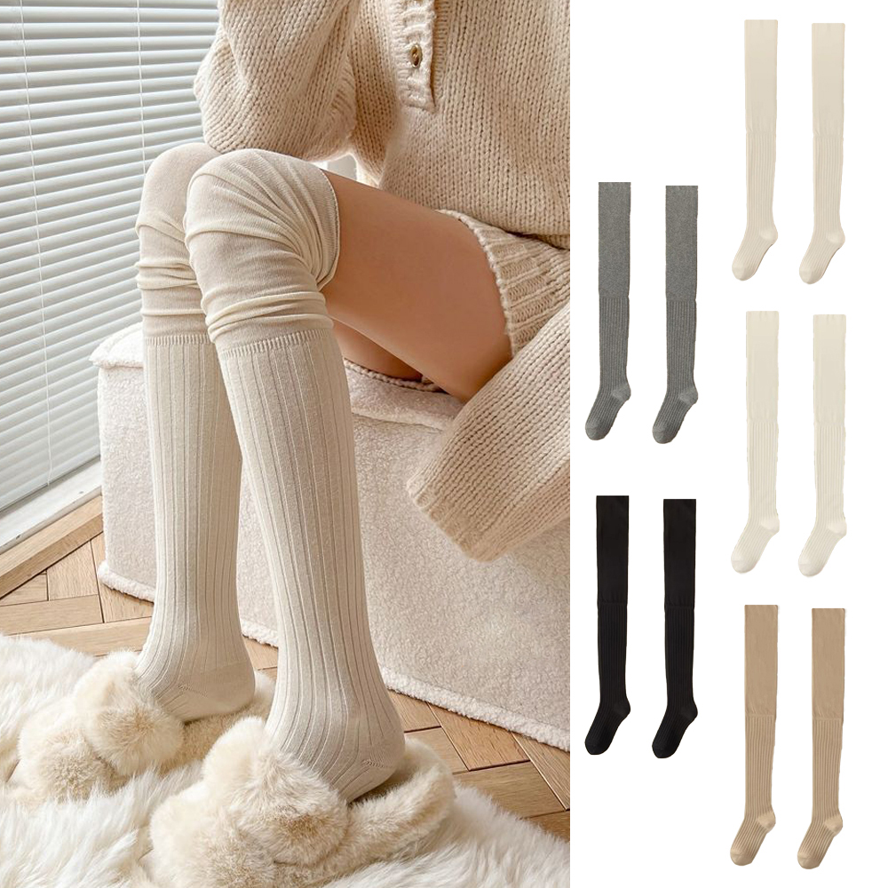 Calcetines largos más cálidos para piernas de invierno y otoño para niñas, calcetines de tubo alto a la moda con Color sólido, calcetines hasta la rodilla para niñas y mujeres, medias suaves