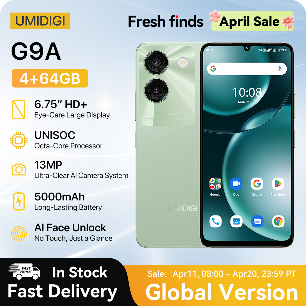 UMIDIGI G9A Android 14 Smartphone Octa-core 13MP Cámara 64GB 6,75 "Gota de agua HD + 5000mAh Batería Tarjeta SIM dual Teléfono móvil