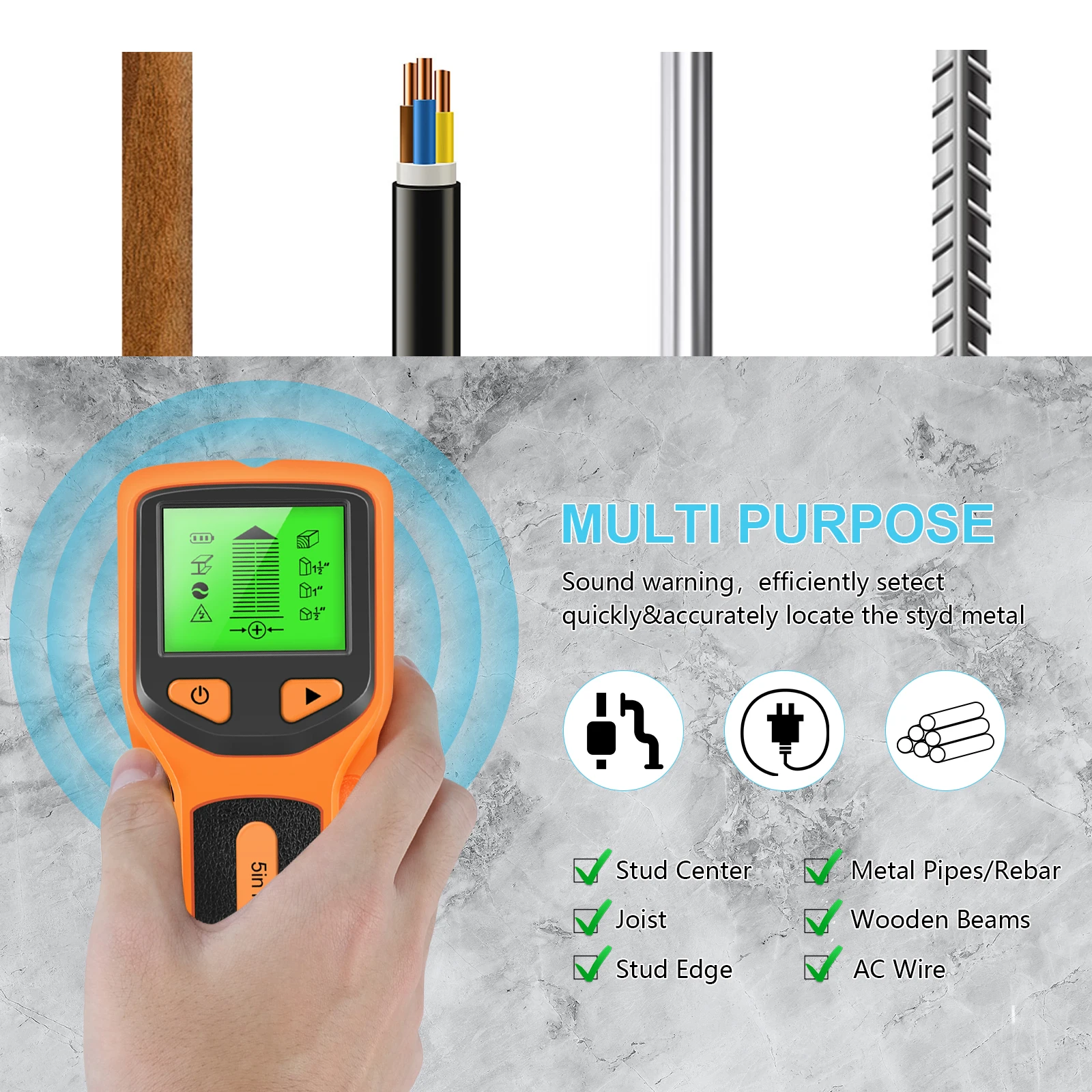 Sensor Detector de tornillos 5 en 1, escáner de pared portátil, localizador de Sensor de tornillo electrónico con pantalla LCD