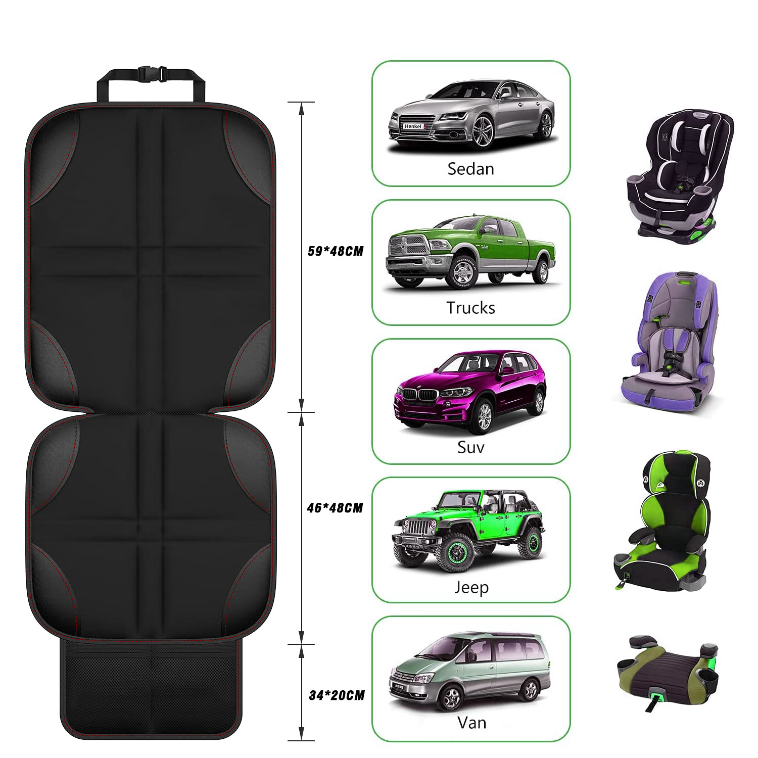 Almofada protetora universal para assento de segurança infantil, à prova d'água, antiderrapante e durável, com bolsa de armazenamento, design super grande