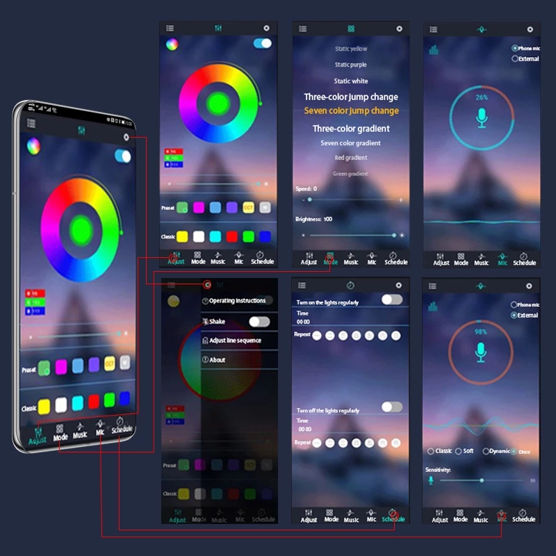 12V Moto listwa dekoracyjna RGB APP LED motocykl samochód atmosfera światło podnóżka pilot elastyczna wodoodporna kontrola dźwięku