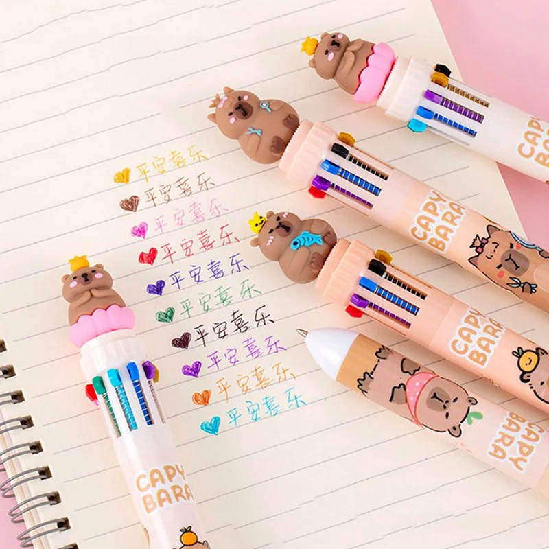 10 kleuren Balpen Capybara 0.5mm Kleurrijke Inkt Gel Pennen Siliconen Kawaii Pennen School Kantoorbenodigdheden Briefpapier