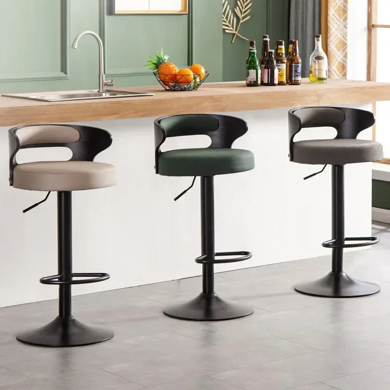 หนังห้องนั่งเล่นเก้าอี้บาร์โมเดิร์น Minimalist เฟอร์นิเจอร์ห้องครัวพนักพิงสูงเก้าอี้บาร์ผับยุโรปหมุนยก Barstool