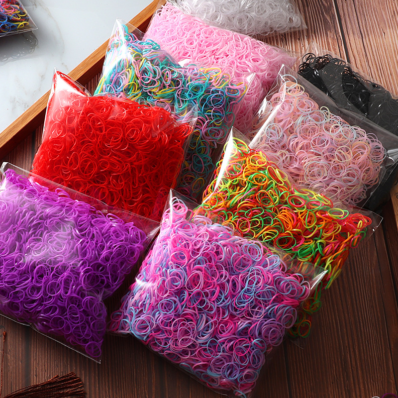 1000/2000 Uds. Banda elástica de goma desechable colorida para el cabello para niñas, lazos para niños, coleteros, bandas, accesorios para el cabello para niños, ligas