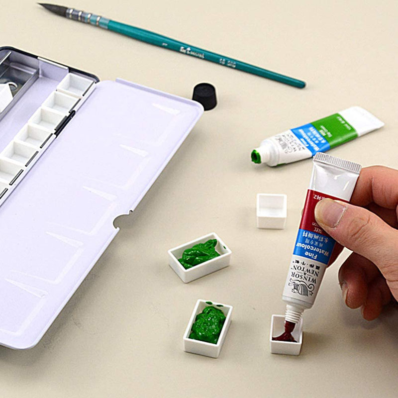 25/50/100 Stück 2 ml weiß/transparente Farbe leere Kunststoff-Halbpfanne Aquarellfarbe Gitterpfannen für Aquarell-Acryl-Ölfarben