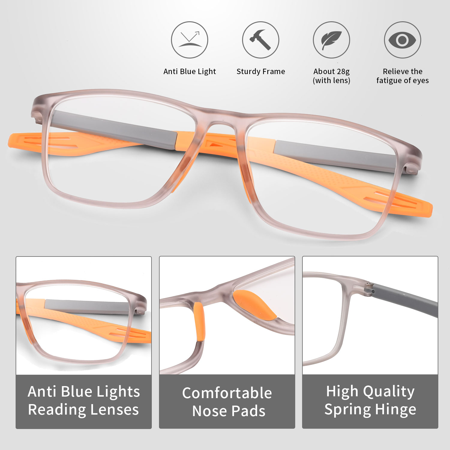 1 แพ็ค Anti Blue Light Square Prescription แว่นตาผู้หญิงผู้ชายฤดูใบไม้ผลิขาสายตายาวแว่นตา + 1.0 ถึง + 3.0