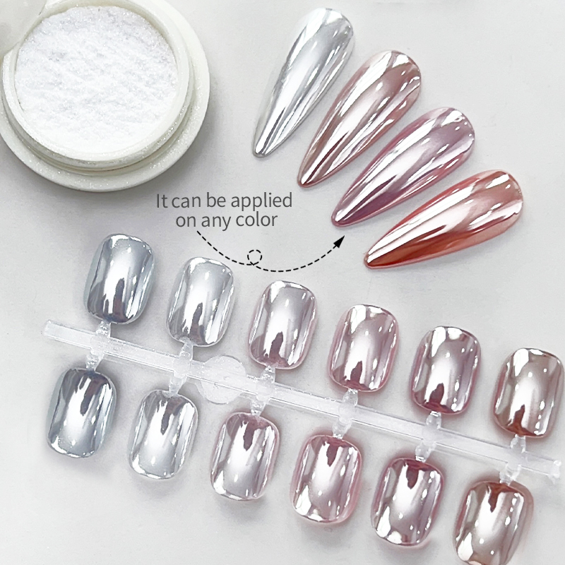 NICOLE DIARY Moonlight Mirror Nail Powder Aurora Silver Glitter Metallic Effect UV Gel Polish Pigment Chrome DIY Nail Decoration