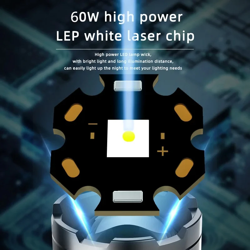 Linterna de luz fuerte, linterna LEP de larga distancia, carga USB, Zoom telescópico de emergencia para exteriores, antorcha superbrillante