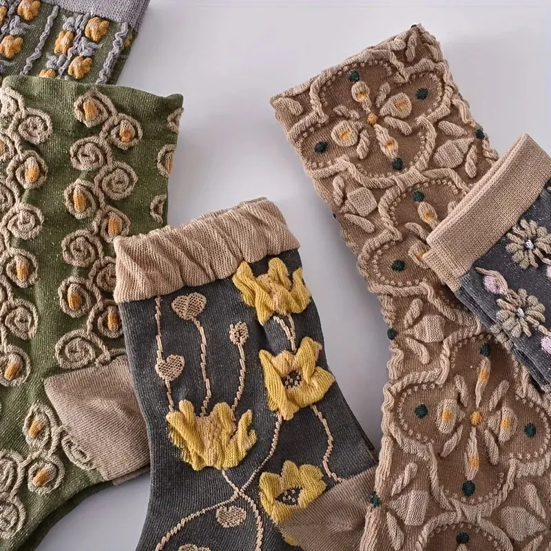 5 pares de calcetines con textura floral 3D, calcetines que combinan con todo estilo clásico retro, medias y calcetería para mujer 45,625 reseñas 4,7 todas las reseñas