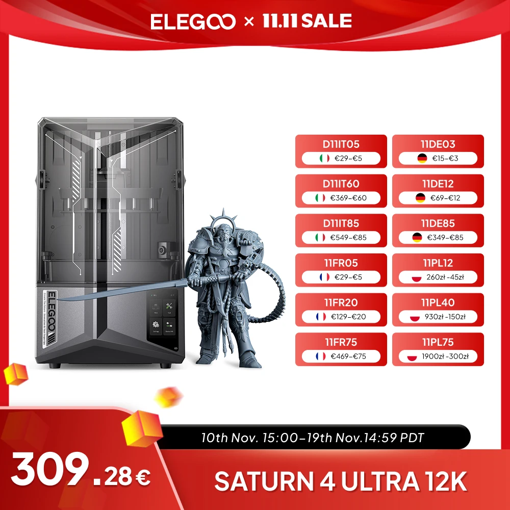 ELEGOO SATURN 4 ULTRA 12K-Harz-3D-Drucker mit automatischer Nivellierung, KI-Drucküberwachung, Hochgeschwindigkeitsdruckgröße 218 x 122 x 220 mm