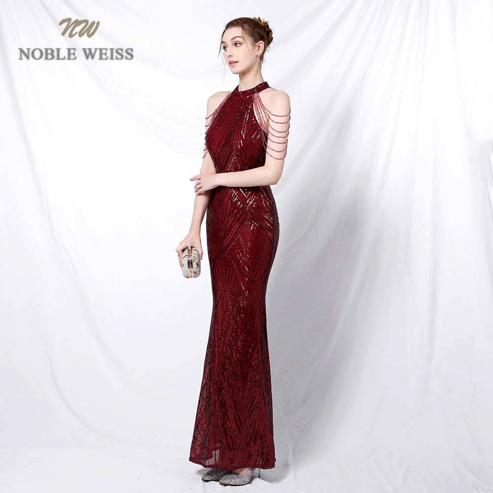 พรหมยาวElegant Halterเลื่อมMermaidพรหมชุดVestidos De Fiestaชุดราตรีที่กําหนดเอง