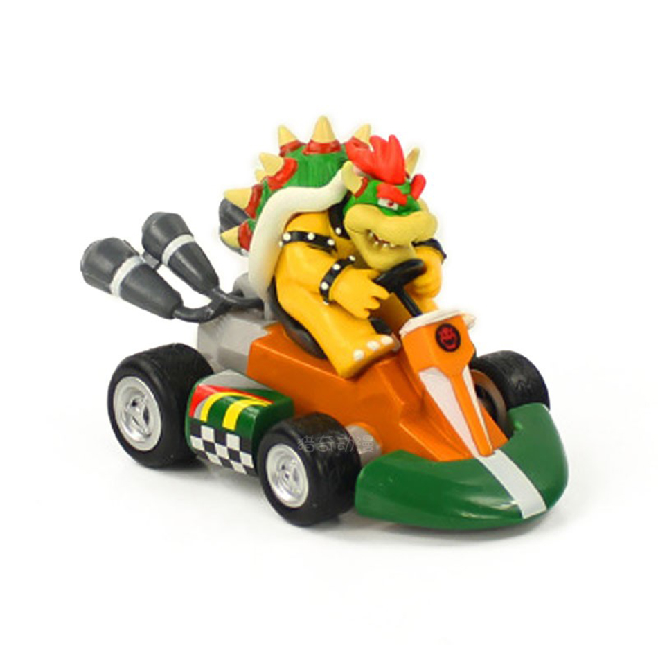Estilos Mario Pull Back coche verde Yoshi Donkey Kong Bowser Luigi Toad princesa melocotón figuras juguetes Anime juego muñeca regalos para chico
