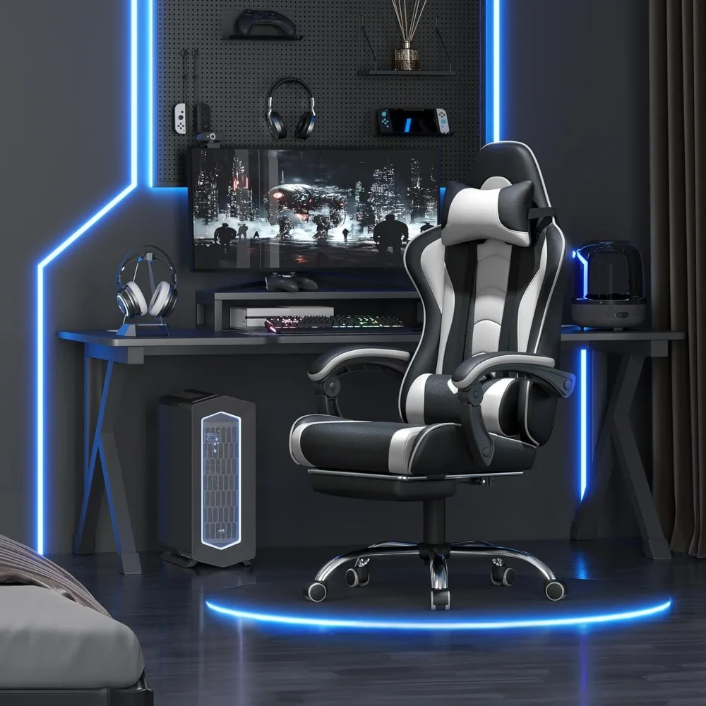 Office Chair, Chair w/ Massage Lumbar Support & Footrest Height  Adjustable Ergonomic w/ Swivel Seat & Headrest, Office Chair