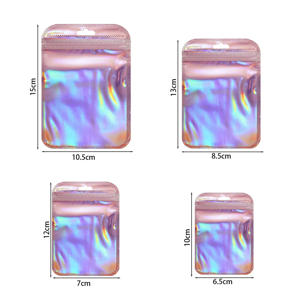 50 ชิ้น/ล็อตสีรุ้งถุง Ziplock โปร่งใสเลเซอร์ Thicken ซีลพลาสติกสําหรับเครื่องประดับต่างหูจี้จอแสดงผลหัตถกรรม
