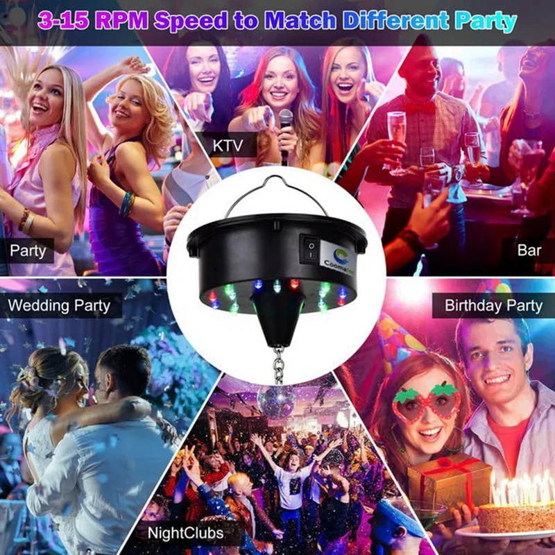 หมุนดิสโก้บอลมอเตอร์ไฟพร้อมรีโมท, 18 LEDs สําหรับ 12 16 20 24 นิ้วกระจก Ball Rotator (Notincludedball)