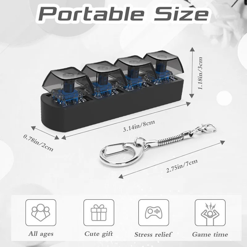 4 toetsen Vingerknop Anti-stress Speelgoed Mechanisch toetsenbord Keycaps Kantoor Decompressie Kalmerende sleutelhanger Cadeaus voor kinderen Volwassenen