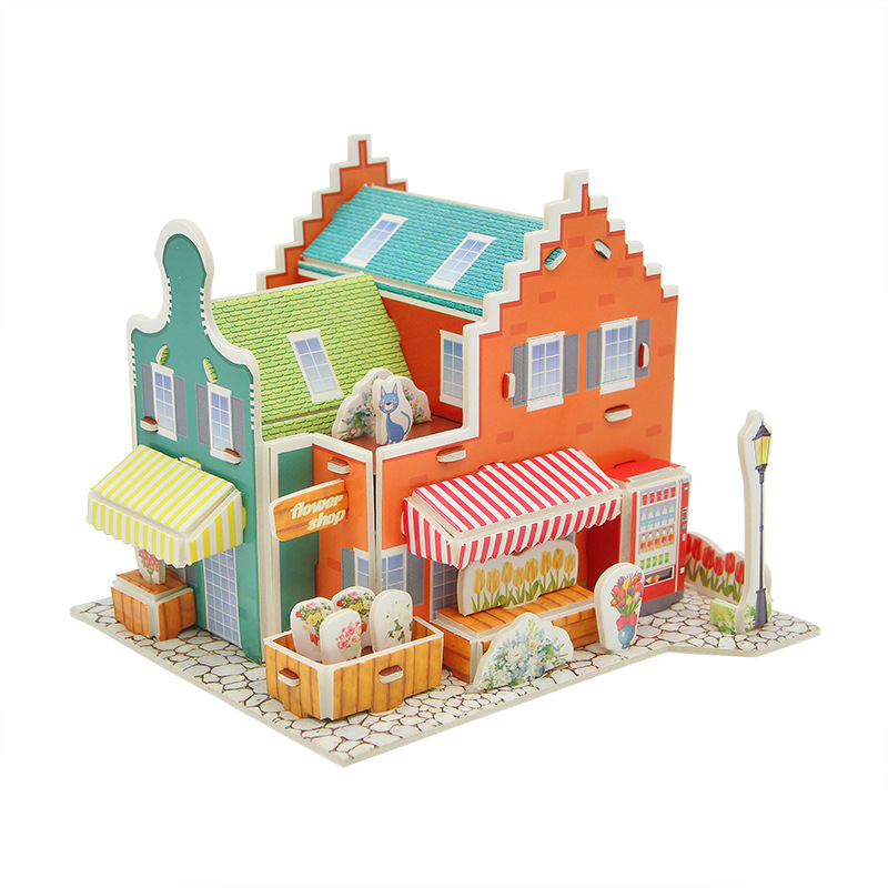 3D ペーパーパズルモンテッソーリミニチュアハウス面白いカートン建設モデル子供のための手作り知育玩具