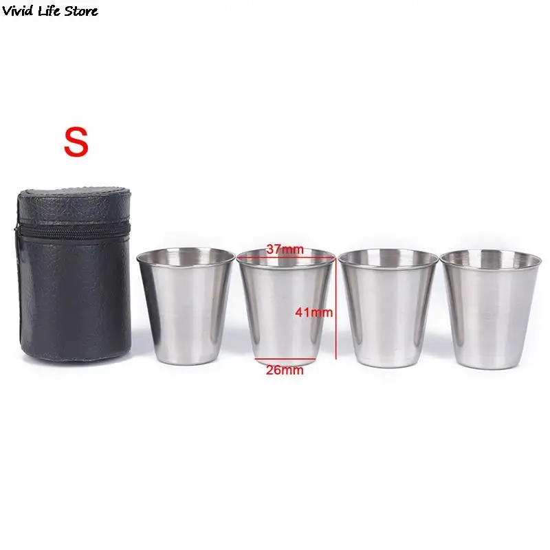 Vajilla con taza para acampar al aire libre, juego de tazas de viaje de 30ml/70ml/170ml, taza con cubierta de acero inoxidable para beber café, té y cerveza con funda