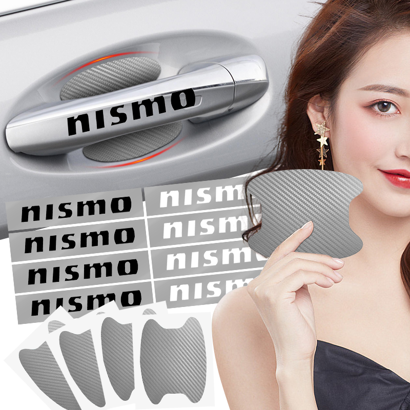 8 buah stiker pintu mobil pegangan otomatis Film pelindung antigores untuk Nissan Qashqai X J10 J11 Trail Tiida Teana Skyline Almera
