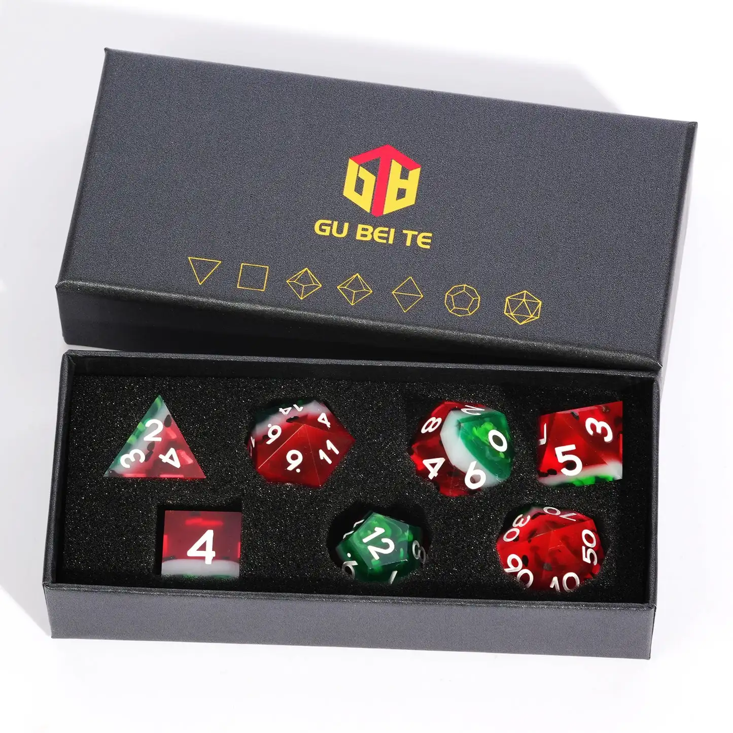 Juego de dados de resina con caja, serie sandía, juego de gato lechero, dados D & D, dados DND con borde afilado, dados poliédricos, mazmorras y dragones, 1-7 Uds.
