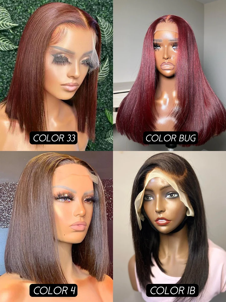 Peluca de cabello humano con encaje Frontal 13x4, pelucas frontales de encaje transparente para mujeres negras, peluca de Bob corto, peluca Natural recta Remy múltiple