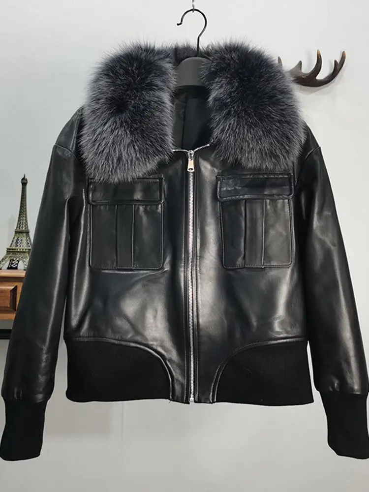 Echt Fox Pelz Mäntel Echtem Leder Jacken Mode Echte Schafe Leder Jacken Weiblichen Echte Weiche Echtes Leder Jacken WY1160