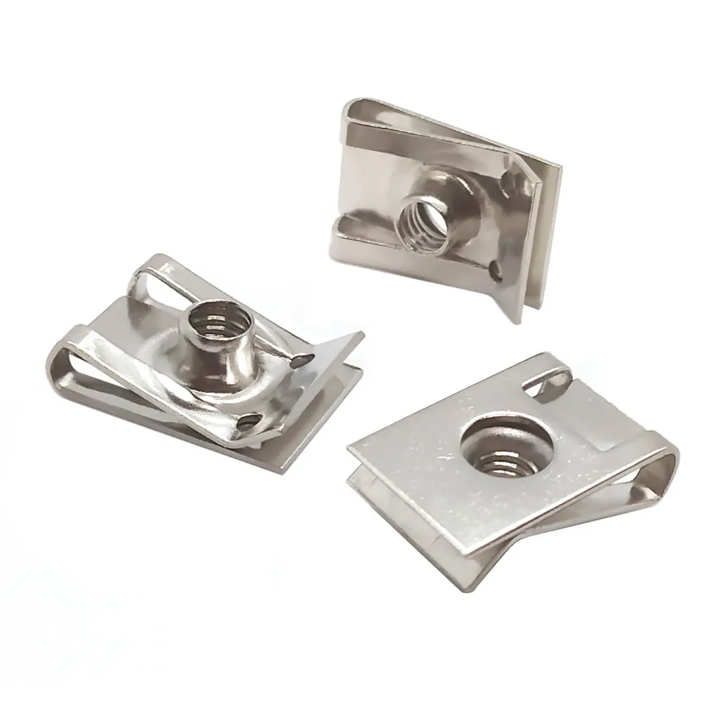 10 Uds. Clips tipo U de acero inoxidable placa tuerca de resorte de hoja M6 M5 M4 M8 8mm 5mm 6mm 4mm tuercas de lengüeta para coche motocicleta Scooter ATV