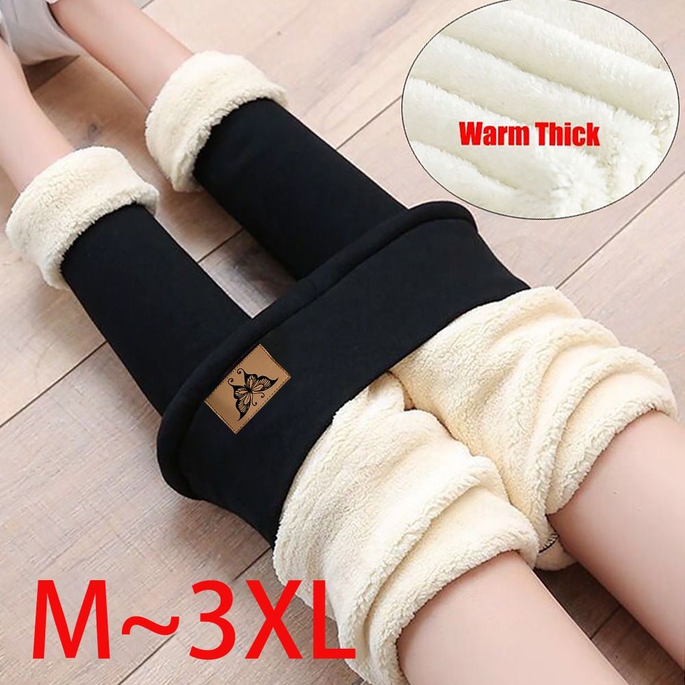 Mallas térmicas forradas de forro polar para mujer, Leggings suaves y esponjosos con parche de cuero, Leggings gruesos de cintura alta para mujer y Niña