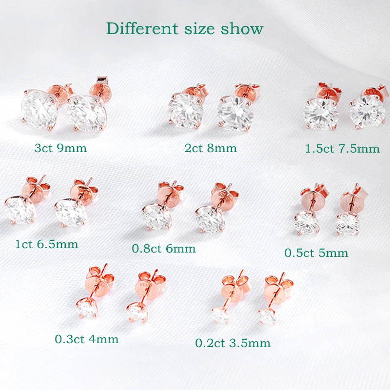 ต่างหูมอยส์ซาไนต์สีโรสโกลด์ 0.2-3 กะรัต สำหรับผู้หญิง ต่างหูเพชรแล็บคลาสสิกระยิบระยับสำหรับงานแต่งงาน เงินแท้ 925