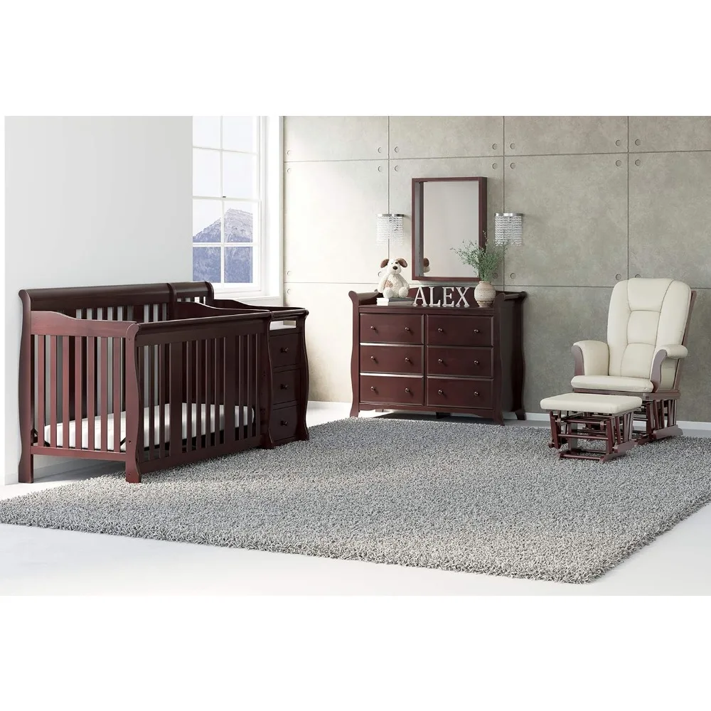 portofino 5-in-1 Convertible Crib and Changer (Espresso) – Crib and Changing -Table Combo with 3 Drawers