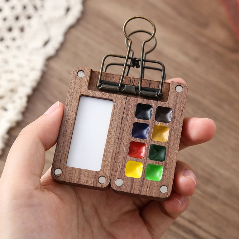 Set di acquerelli da viaggio portatili Schmincke Acquerello 8 colori Mini scatola di vernice in noce Quaderno per schizzi Forniture artistiche per gite per studenti