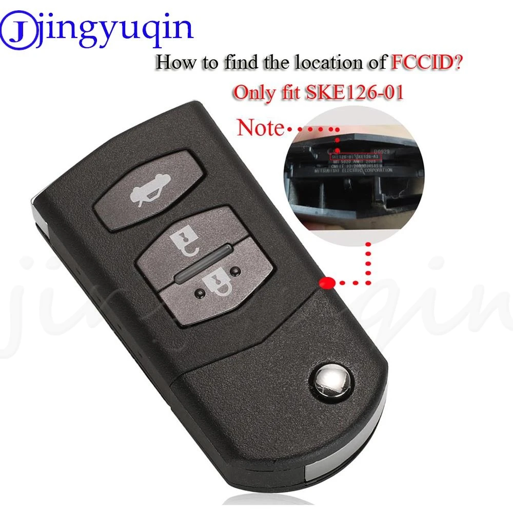 Jingyuqin Gấp Chìa Khóa Điều Khiển Từ Xa Máy Khởi Động Ô Tô 3 Nút 433 Mhz 4D63 Chip Dành Cho Xe Mazda 2 / 3 / 5 / 6 / MX5 / CX7 (SKE126-01)