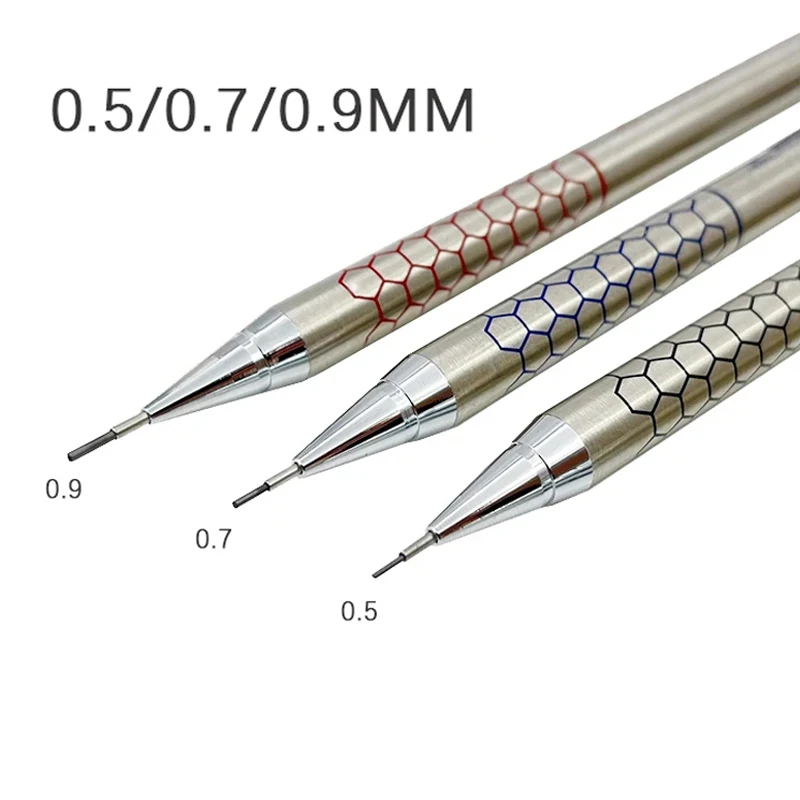0,5 0,7 0,9 mm Metall-Druckbleistift mit Radiergummi-Set 2B/HB Mine Art Sketch Zeichenzubehör Automatisches Bleistift-Schreibpapier