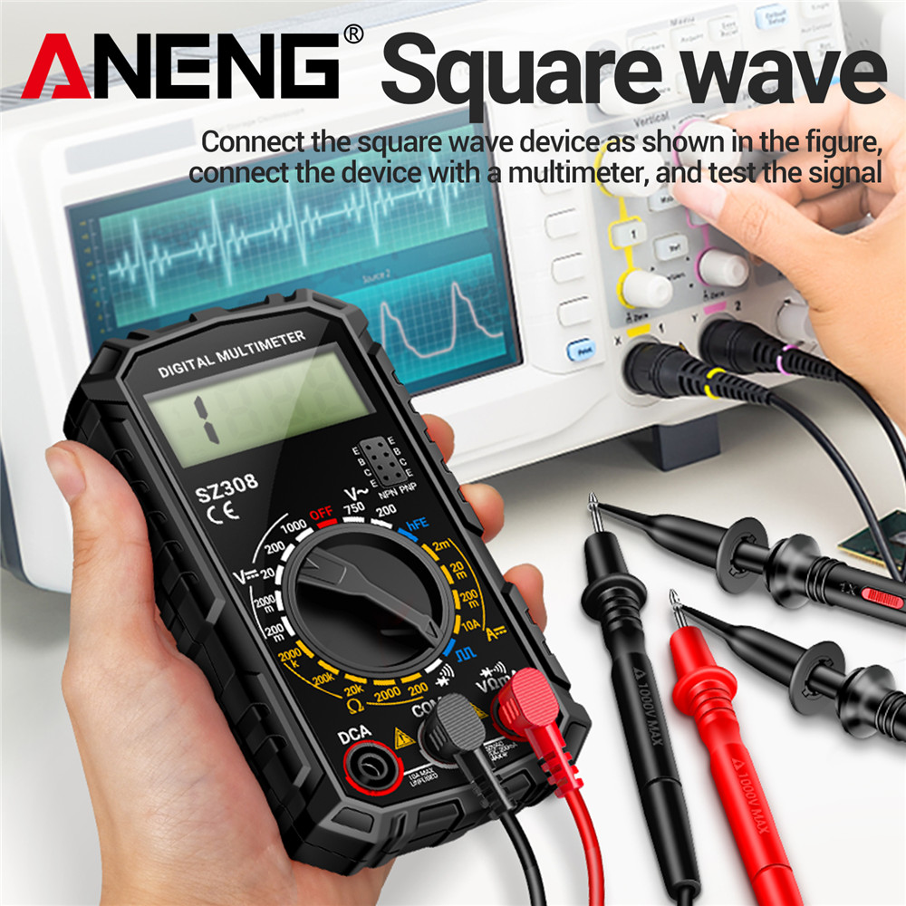 ANENG-multímetro Digital SZ308, medidor de Corriente CA/CC, medidor de resistencia de voltaje, retroiluminación LCD de electricista, Ohm, prueba de onda cuadrada