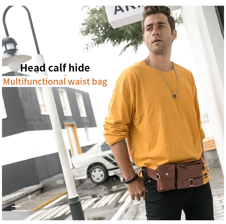 Men's Waist Packs Casual Rectangle Soft Genuine Cowhide Leather Mobile Pocket Crossbody Chest Bag