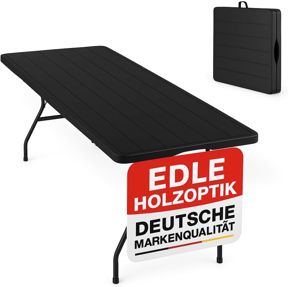 Tisch klappbar, Buffettisch, Camping-Tisch für 6-Personen – aus robustem Kunststoff/Alu – Tisch mit Holzstruktur für drinnen und drauieren