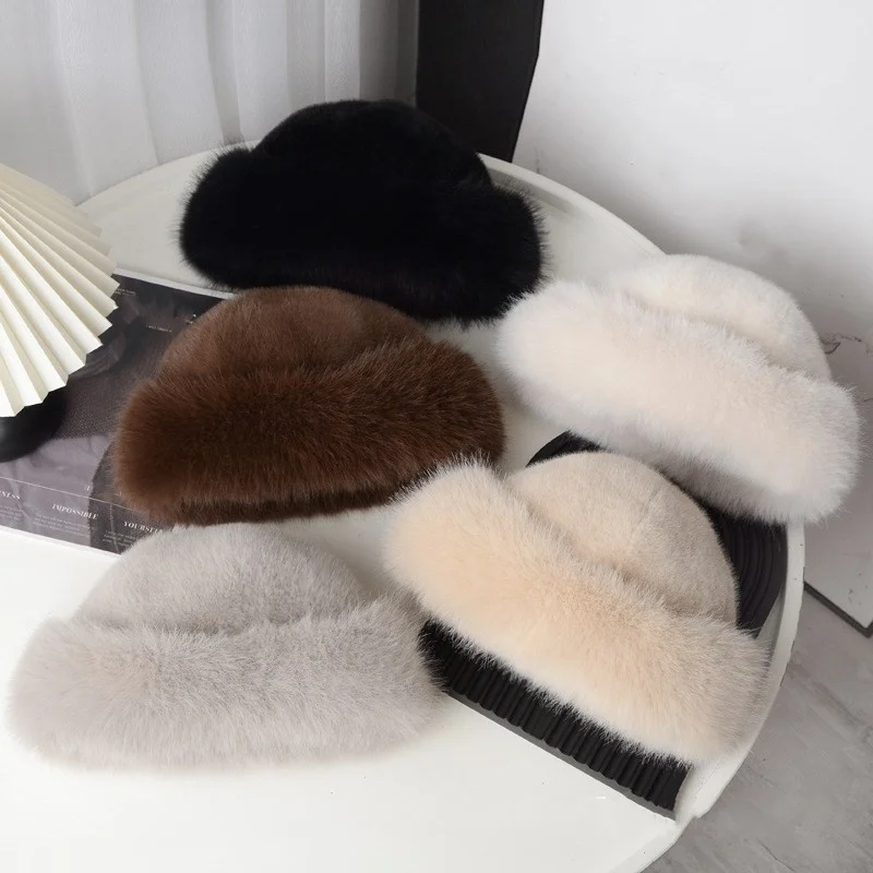 Gorro de felpa de invierno para mujer, gorros de cubo cálidos y gruesos para mujer y hombre, gorro con protección para los oídos de piel de imitación Simple, gorra de pescador a prueba de viento