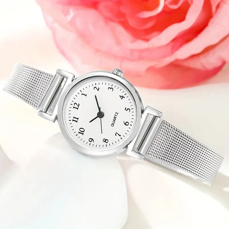 7 piezas reloj de mujer moda casual puntero redondo reloj de cuarzo y collar pulsera anillo pendiente conjunto