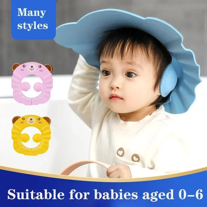 Baby Shower Soft Cap, Chapéu ajustável para lavagem de cabelo para crianças, Proteção de ouvido, Banho com xampu, Shower Protect Head Cover