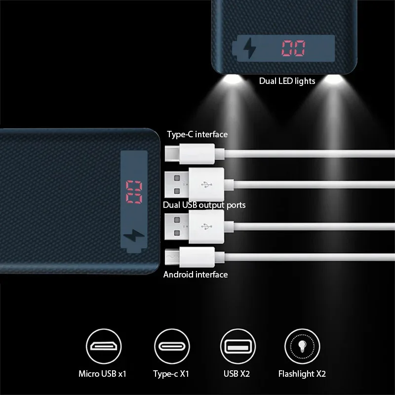 8/10*18650 Power Bank Fällen Batterie Halter Tragbare Dual USB Typ C Lade Shell für iPhone Xiaomi Huawei 18650 Batterie Fällen