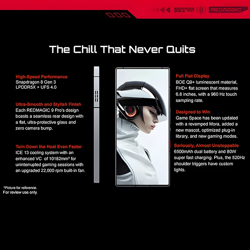 Téléphone RedMagic 9 Pro 5G, version globale, 6.8 ", téléphone de jeu, Snapdragon 8, Isabel 3, 6500mAh, charge 80W, 50MP, NDavid