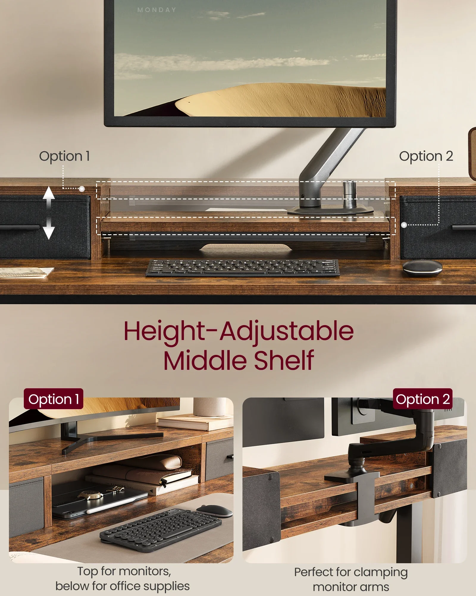 Electric Standing Desk with Built-In Power Strip, 60 x 120 x (72-120) cm, Adjustable Height