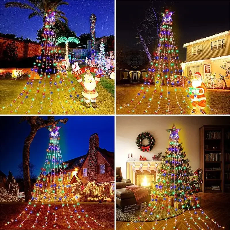 LED-Stern Wasserfall Lichter Weihnachts schmuck Lichterketten Weihnachts baum Ornamente für zu Hause 2024 Navidad Geburts neujahr 2025