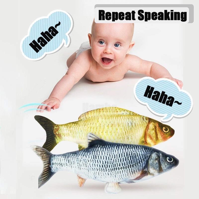 Simulation Electric Fish for Baby Repeat Speaking LED Light Happy Music for Baby to Play Tapping Fish Toy Mobile Moving Fish Toy