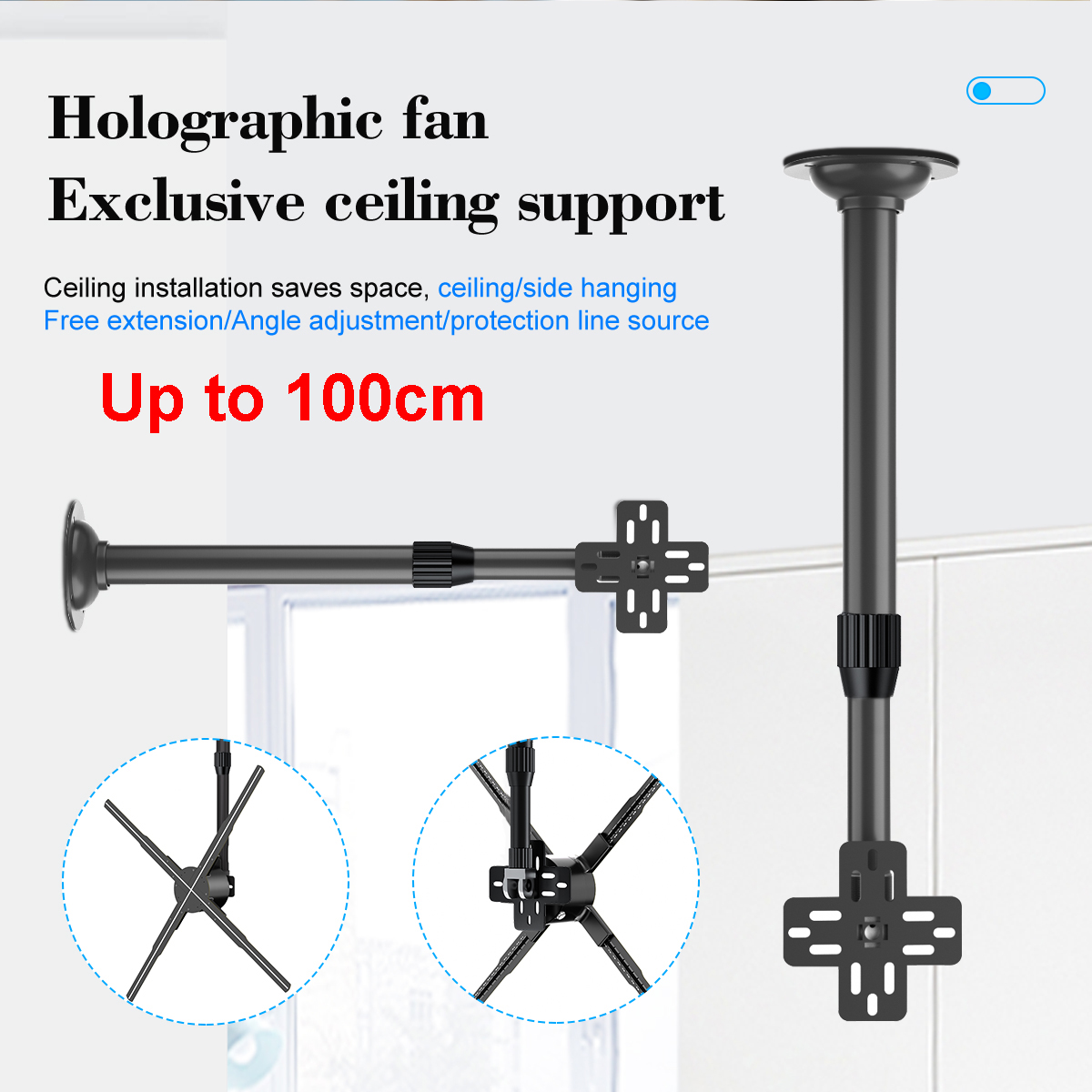 Soporte de ventilador de proyector de holograma 3D, gancho Universal, soporte de acero para ventilador de techo ajustable de 40-100cm