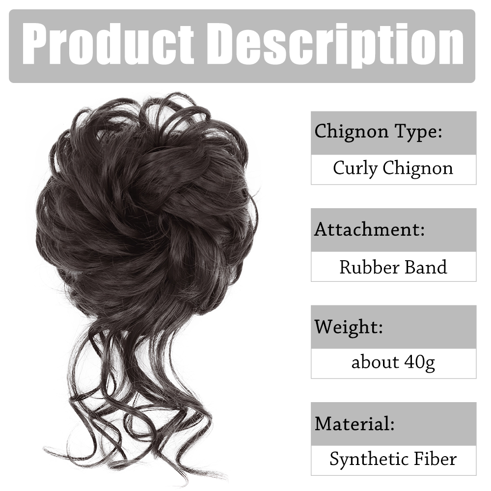 AZQUEEN สังเคราะห์ผม Chignon สีเทาธรรมชาติ Messy Curly ผมวงยืดหยุ่น Scrunchy ผมปลอมชิ้นสําหรับผู้หญิง Hairpins
