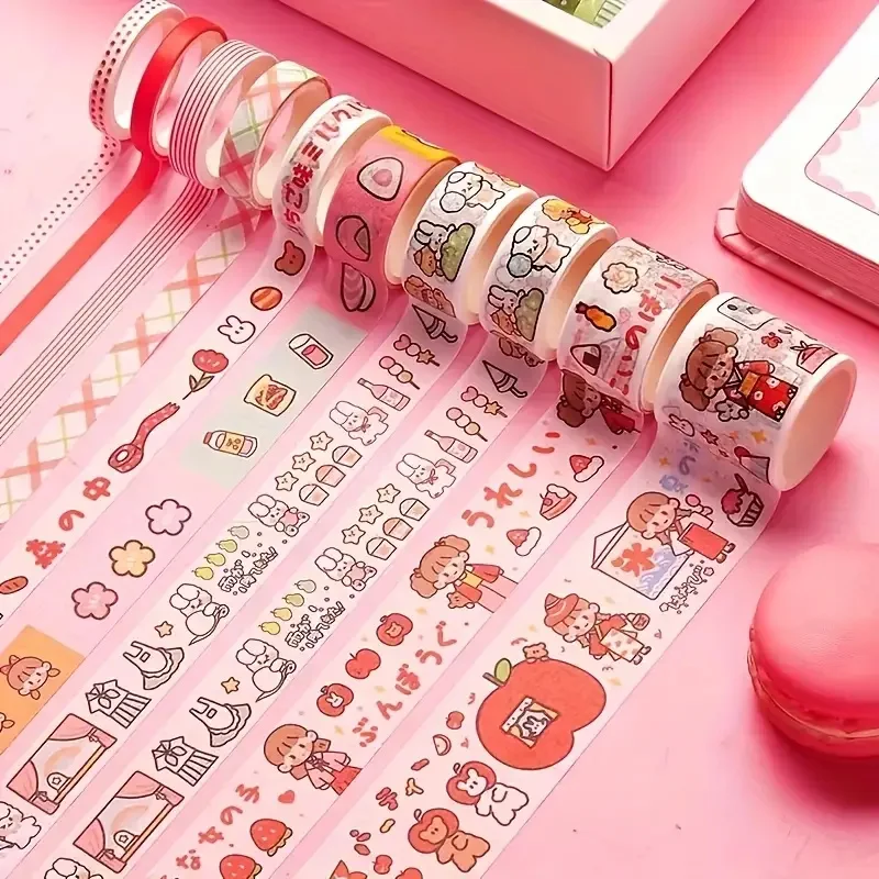 20 Rolls Boxed Kawaii Washi Tape Set, Cute Cartoon DIY Masking Tape, Grid Sticky Note Paper for Scrapbooking & Journaling