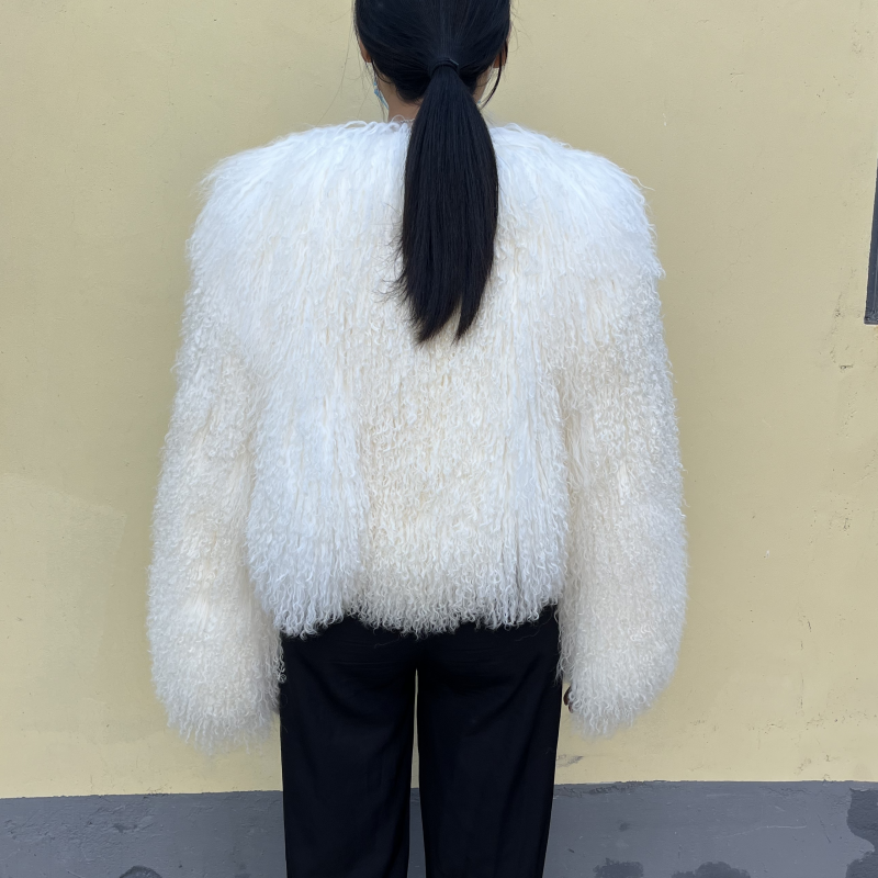 Kejinyuan echt Mongolië schapenbontjas voor dames, donkerbruin schapenbontjack