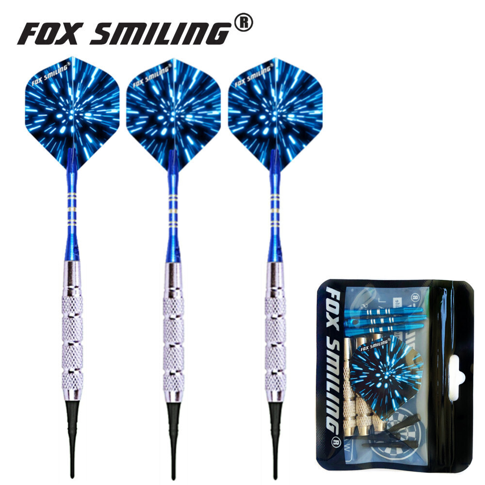 3 uds Fox Smiling 18g dardos electrónicos de punta suave con ejes de dardos de aluminio y puntas de nailon para juegos de dardos de interior
